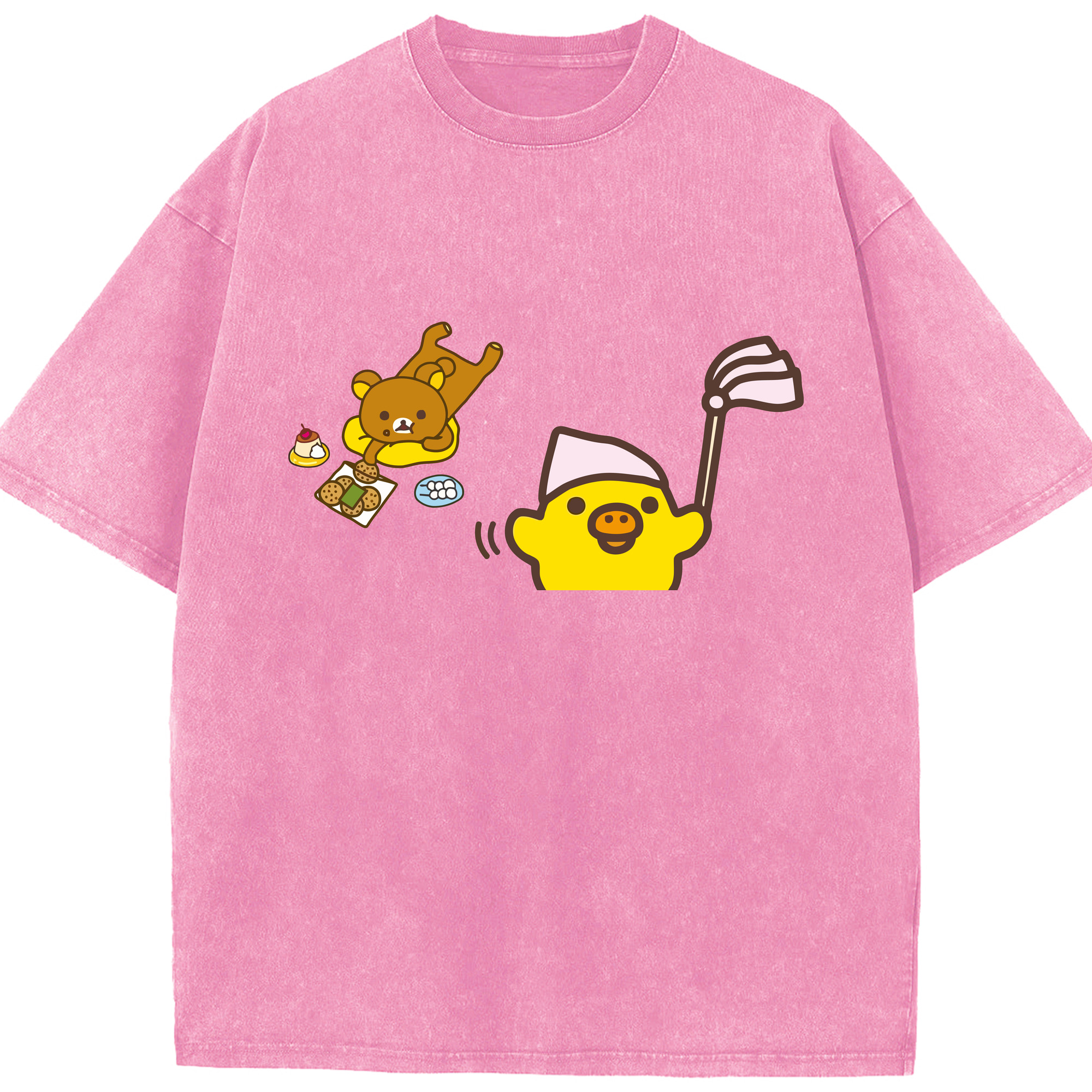 （画像用） リラックマ リラックマ キイロイトリ Rilakkuma Korilakkuma Kiiroitori 綿100% ヴィンテージ風 半袖Tシャツ（フロントプリント）